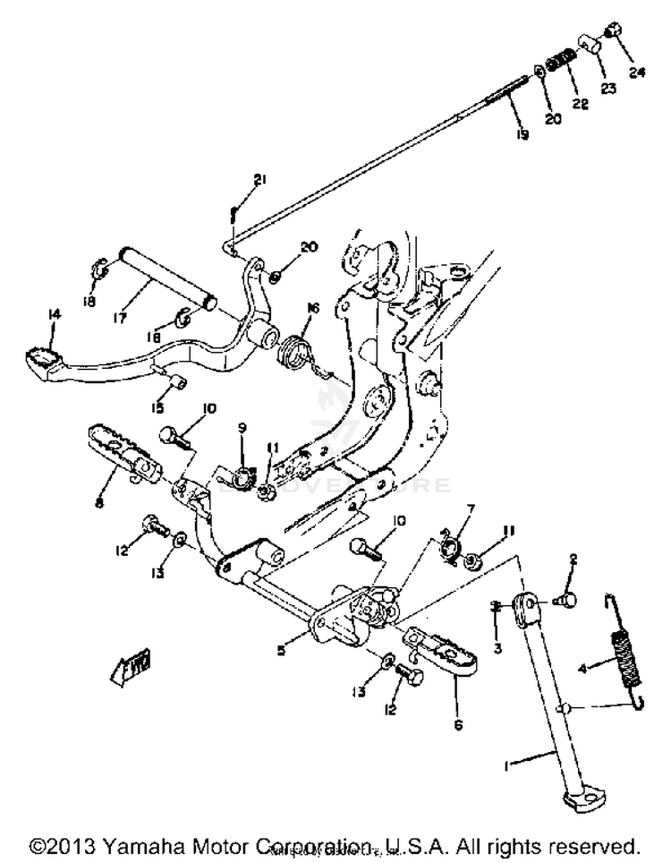 Stand - Footrest - Brake Pedal Yz80b - Yz80c Schematic