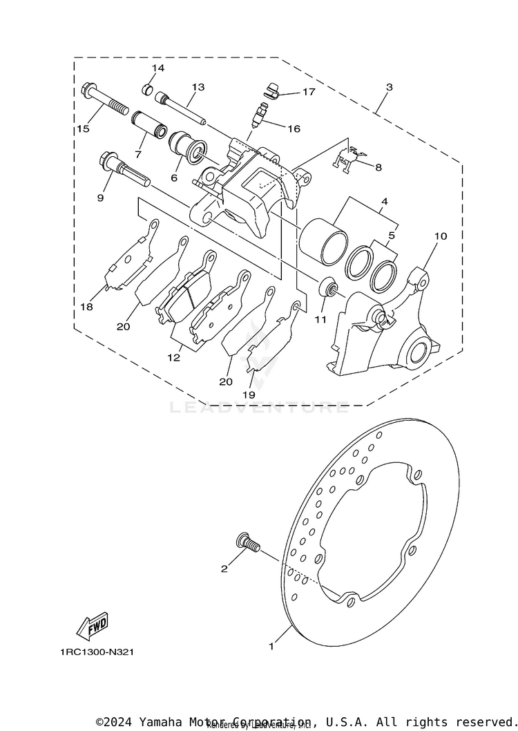 Rear Brake Caliper FZ09 CA - FZ09FCGY - 2015 Schematic
