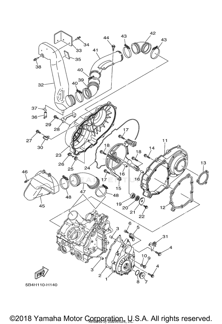 Crankcase Cover 1 RHINO 700 HUNTER EDI - YXR7FHB - 2012 Schematic