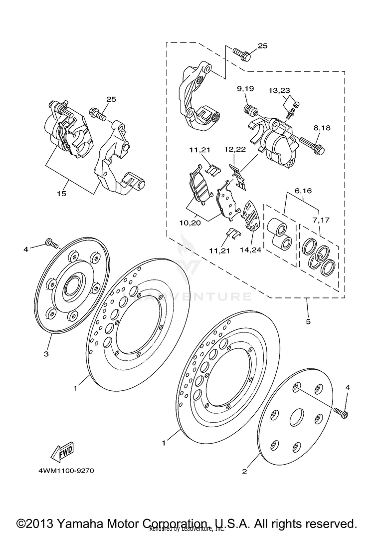 Front Brake Caliper ROAD STAR - XV1600ALMC - 2000 Schematic