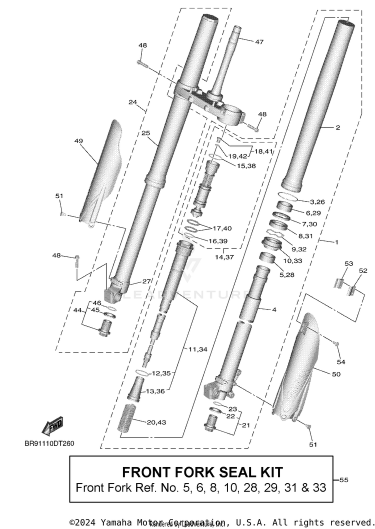 Front Fork YZ250F - YZ250FLGY - 2020 Schematic