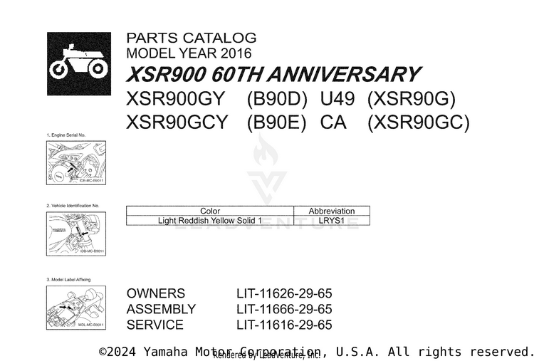 1 Title Page XSR900 60TH ANNIVERS - XSR900GCY - 2016 Schematic