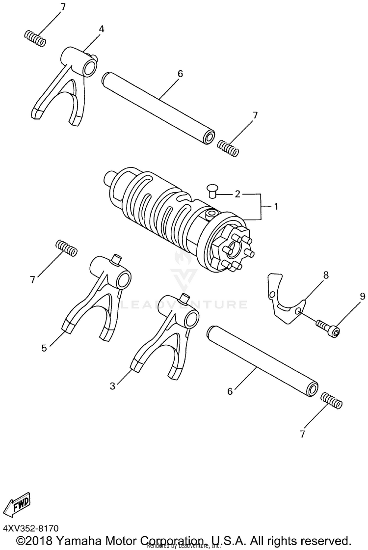 Shift Cam Fork YZFR1 - YZFR1NC - 2001 Schematic