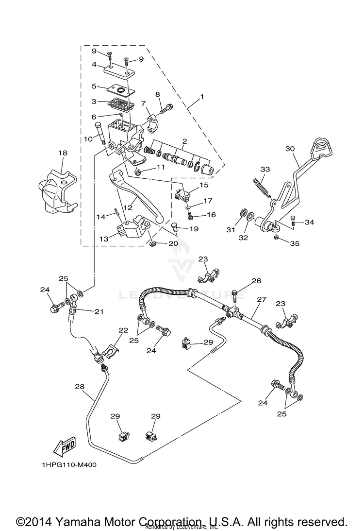 Rear Master Cylinder GRIZZLY 700 EPS 4WD - YFM700PFG - 2015 Schematic