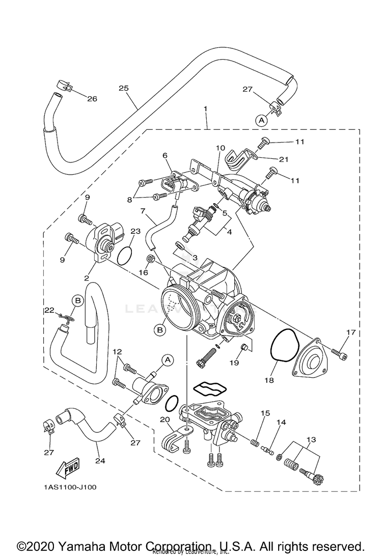 Throttle Body Assy 1 RAPTOR 700R - YFM70RSCLL - 2020 Schematic