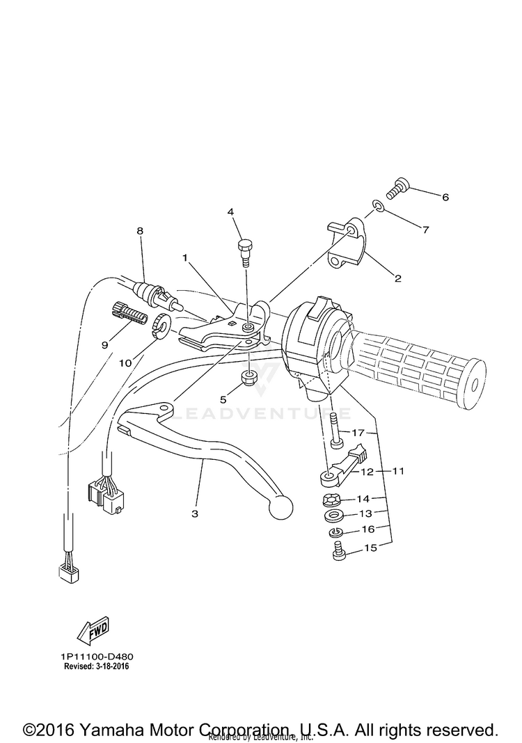 Handle Switch Lever GRIZZLY 400 4WD - YFM4FGX - 2008 Schematic