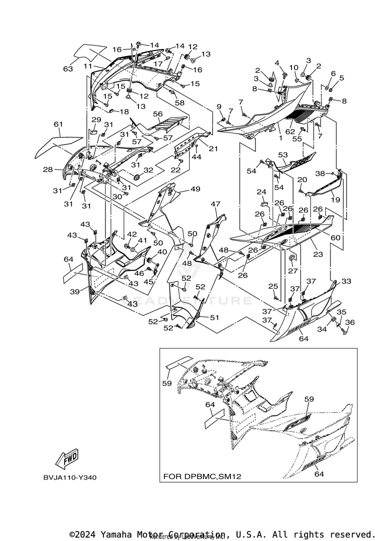 Cowling 1 YZFR3 ABS - YZFR3APB - 2023 Schematic