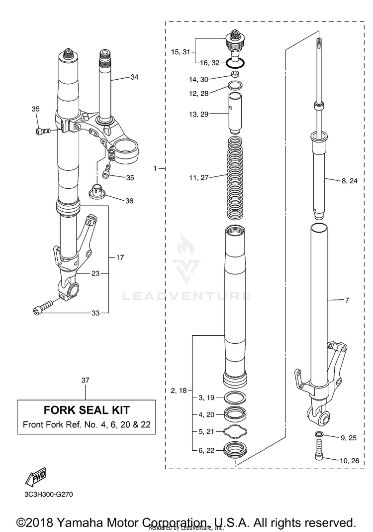 Front Fork FZ1 - FZS10ECW - 2014 Schematic