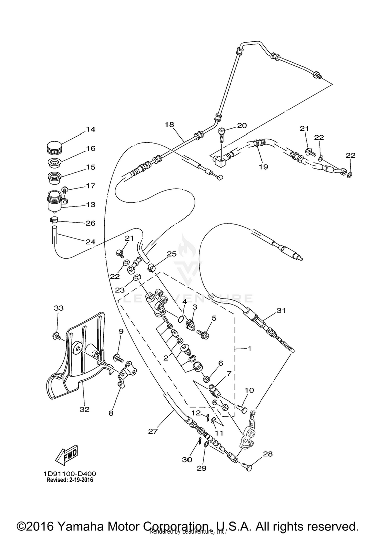 Rear Master Cylinder GRIZZLY 400 4WD - YFM4FGX - 2008 Schematic
