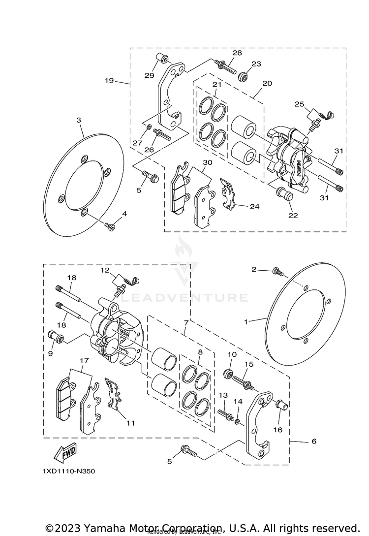 Front Brake Caliper VIKING EPS RANCH - YXM70VPRLC - 2020 Schematic