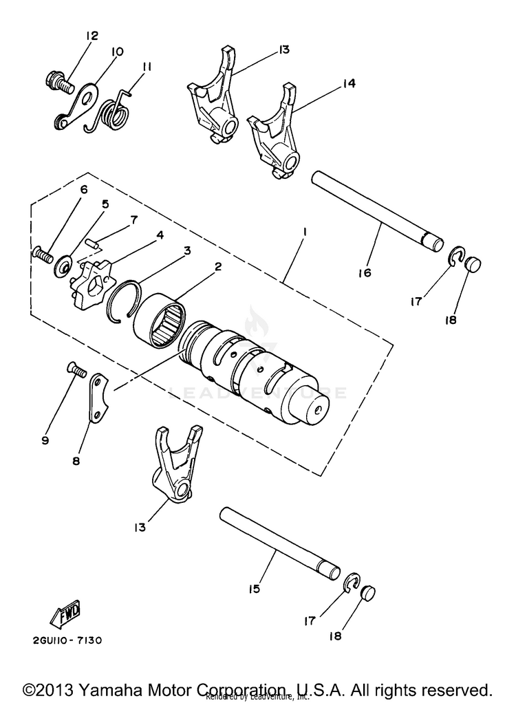 Shift Cam Shift Fork BANSHEE - YFZ350J - 1997 Schematic