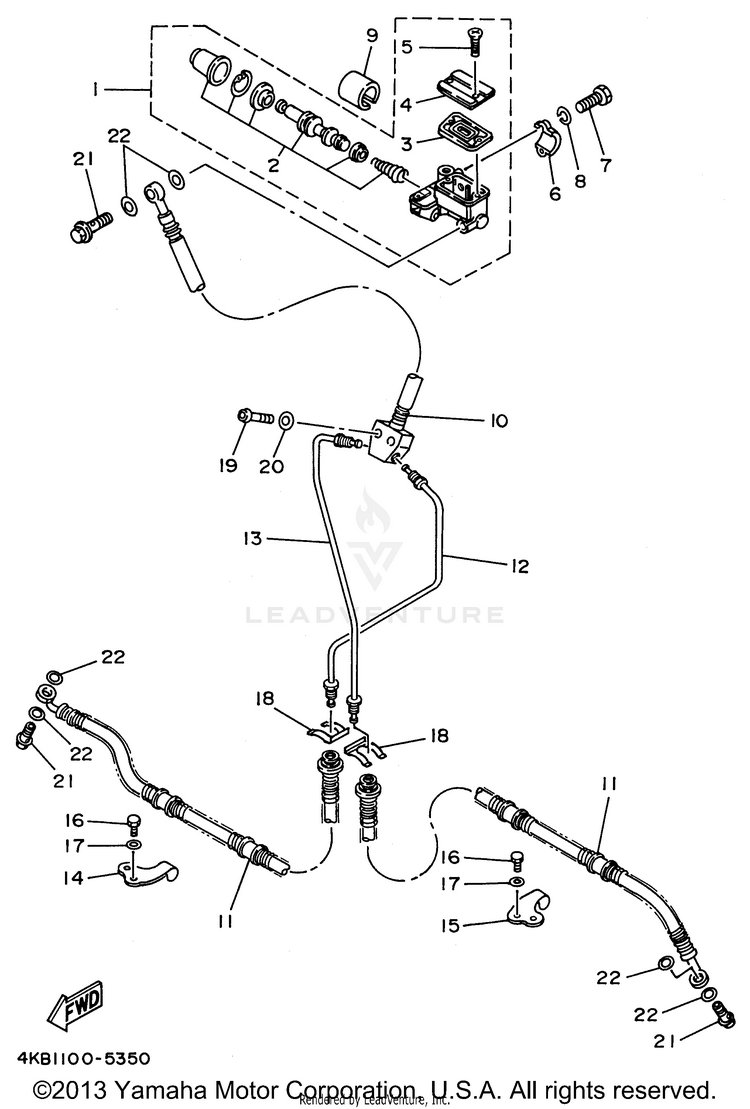 Front Master Cylinder WOLVERINE 4WD - YFM350FXH - 1996 Schematic
