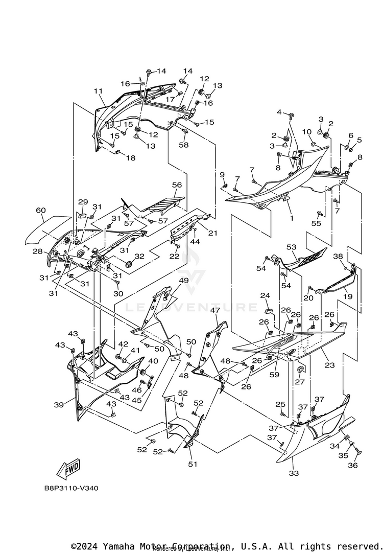 Cowling 1 YZFR3 - YZFR3LL - 2020 Schematic