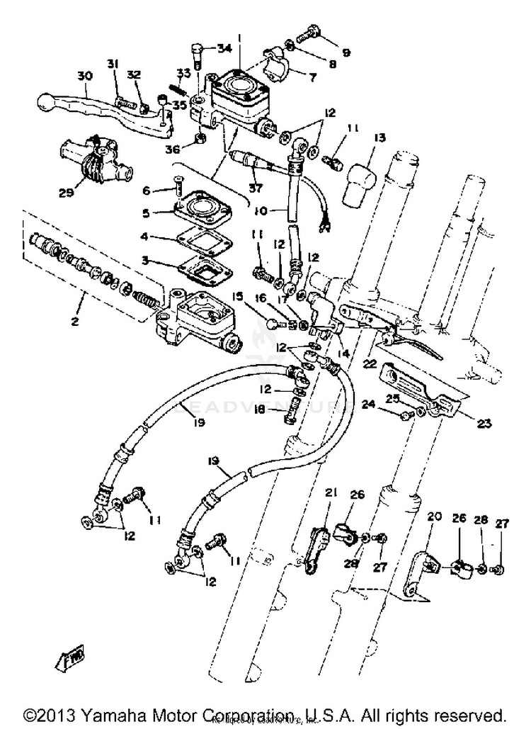 Front Master Cylinder - Brake Hose Schematic