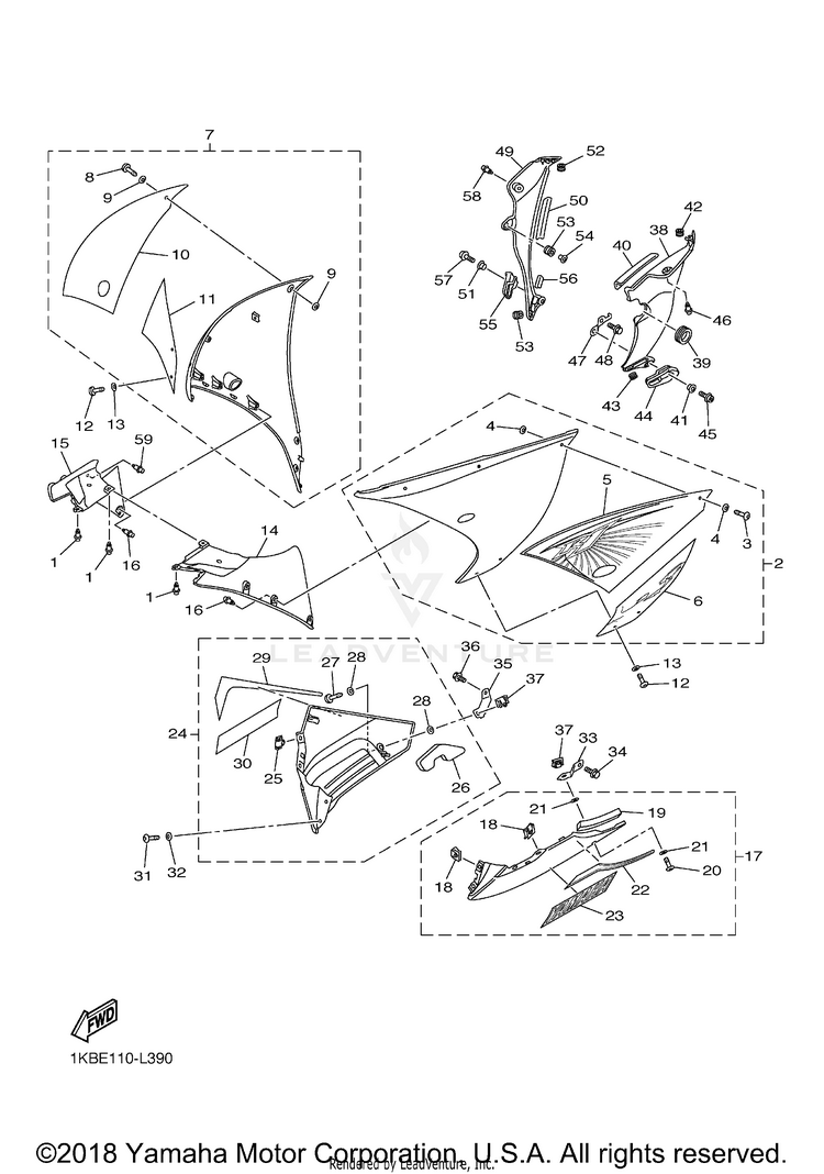 Cowling 2 YZFR1 - YZFR1BCW - 2012 Schematic