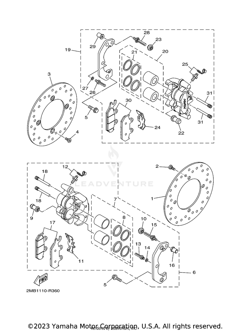 Front Brake Caliper WOLVERINE - YXE70WDBHG - 2017 Schematic
