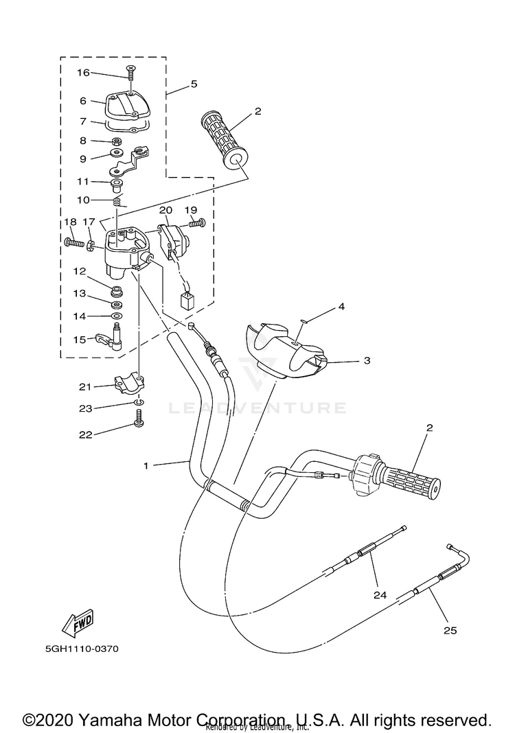 Steering Handle Cable KODIAK 4WD HUNTER - YFM400FAHN - 2001 Schematic