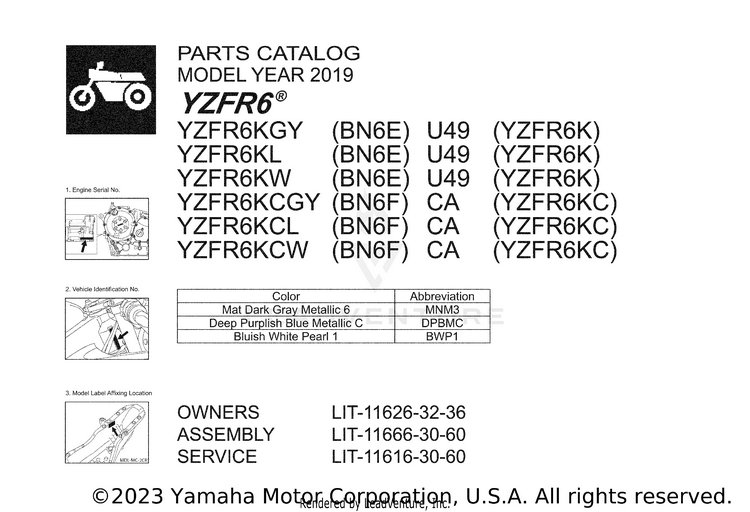 1 Title Page YZFR6 - YZFR6KCGY - 2019 Schematic