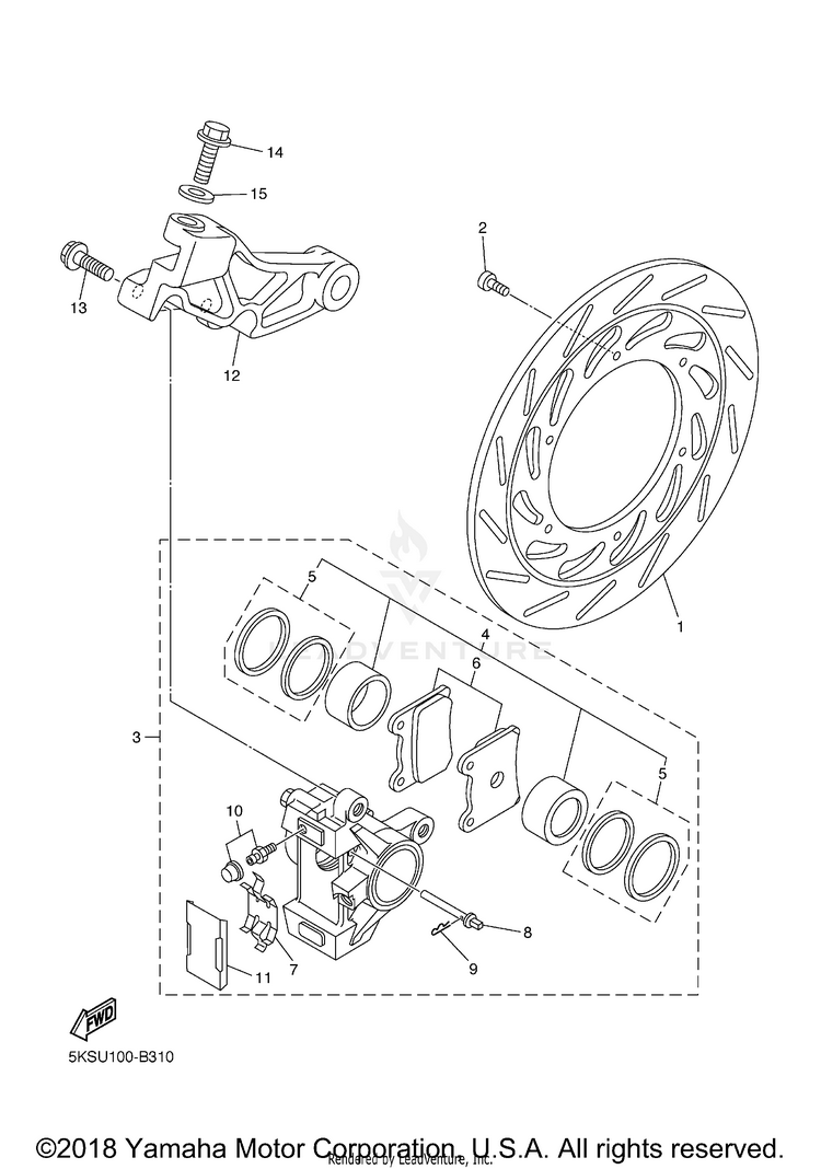 Rear Brake Caliper V STAR 1100 SILVERADO - XVS11ATXCB - 2008 Schematic