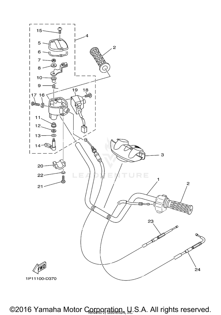 Steering Handle Cable GRIZZLY 400 4WD - YFM4FGX - 2008 Schematic