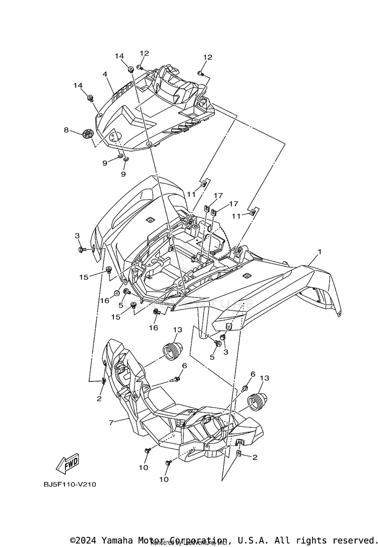 Front Fender KODIAK 450 - YFM45KDXRG - 2024 Schematic