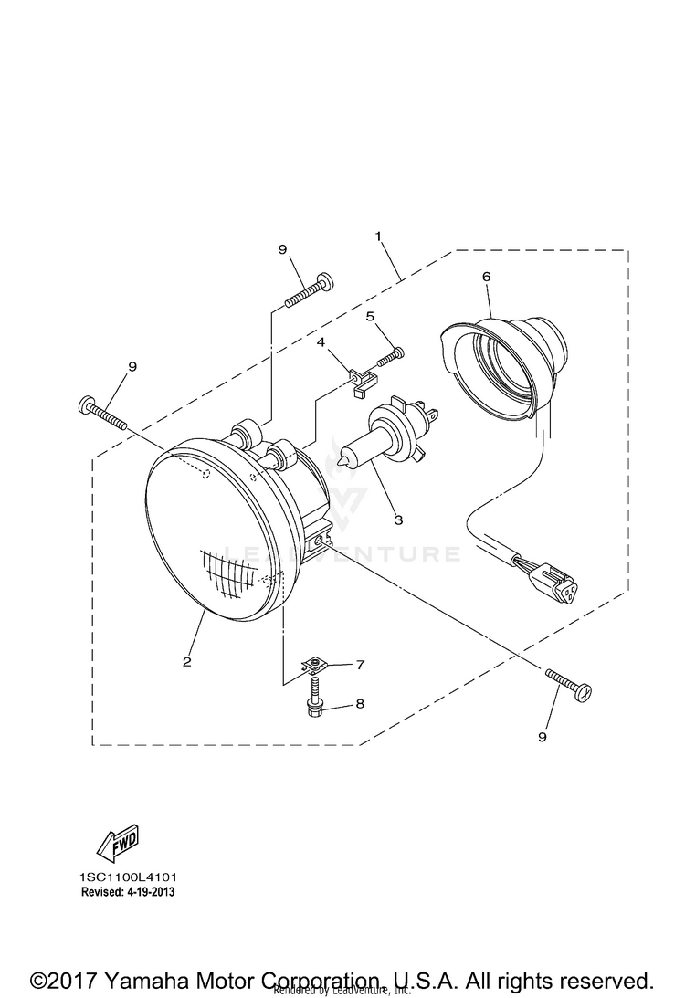 Headlight GRIZZLY 300 - YFM30GBGR - 2012 Schematic