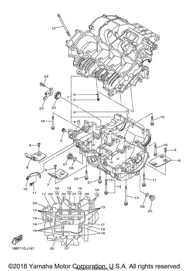 Crankcase YZFR1 - YZFR1YCL - 2009 Schematic