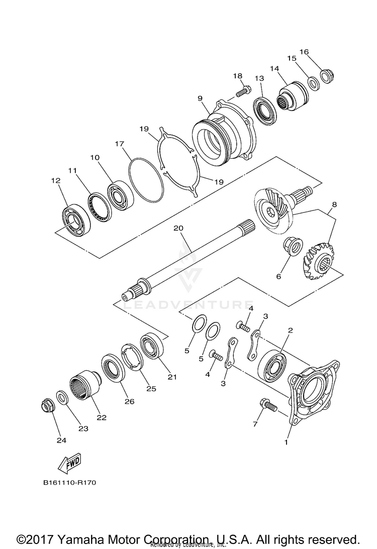Middle Drive Gear KODIAK 700 4WD HUNTER - YFM70KDHJH - 2018 Schematic