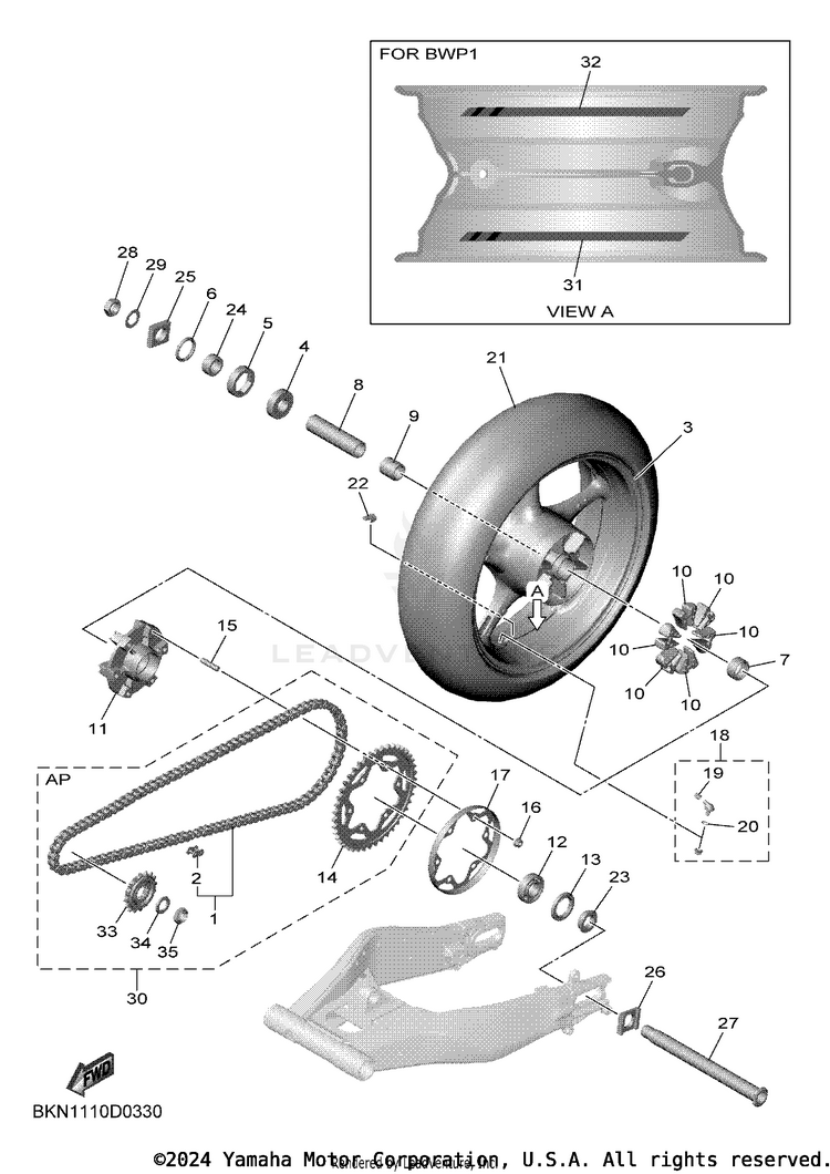 Rear Wheel YZFR9 CAL - YZFR9SCB - 2025 Schematic