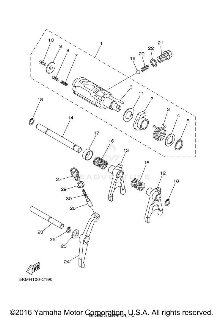 Shift Cam Fork GRIZZLY 660 - YFM66FAT - 2005 Schematic