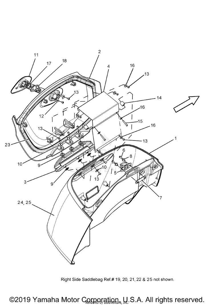 Saddlebags V STAR 1300 DELUXE - XVS13BGFCR - 2015 Schematic