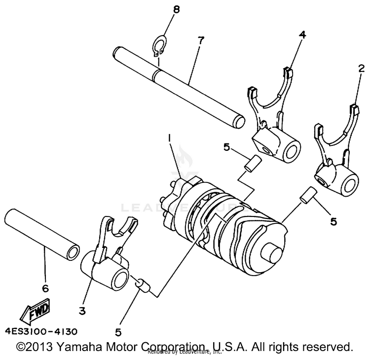 Shift Cam Fork YZ80 - YZ80L - 1999 Schematic