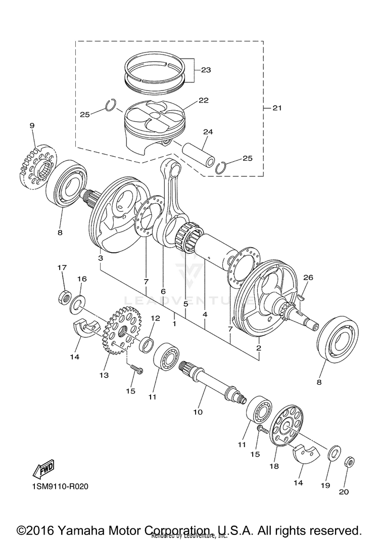 Crankshaft Piston YZ250F - YZ250FG - 2016 Schematic