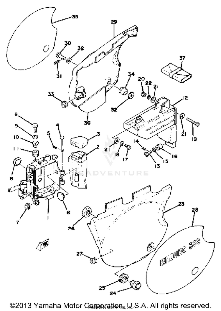 Side Cover - Battery Box XT500E_205 - 1978 Schematic