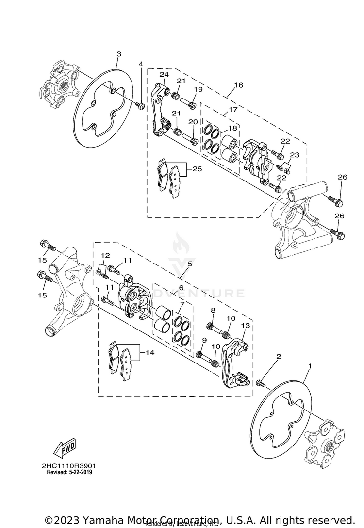 Rear Brake Caliper YXZ1000R EPS SS SE - YXZ10YESJL - 2018 Schematic