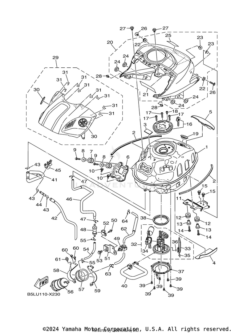Fuel Tank YZFR3 ABS - YZFR3ANB - 2022 Schematic