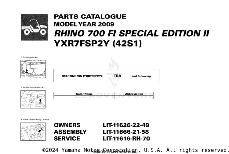 1 Title Page RHINO 700 FI SPORT E - YXR7FSP2Y - 2009 Schematic