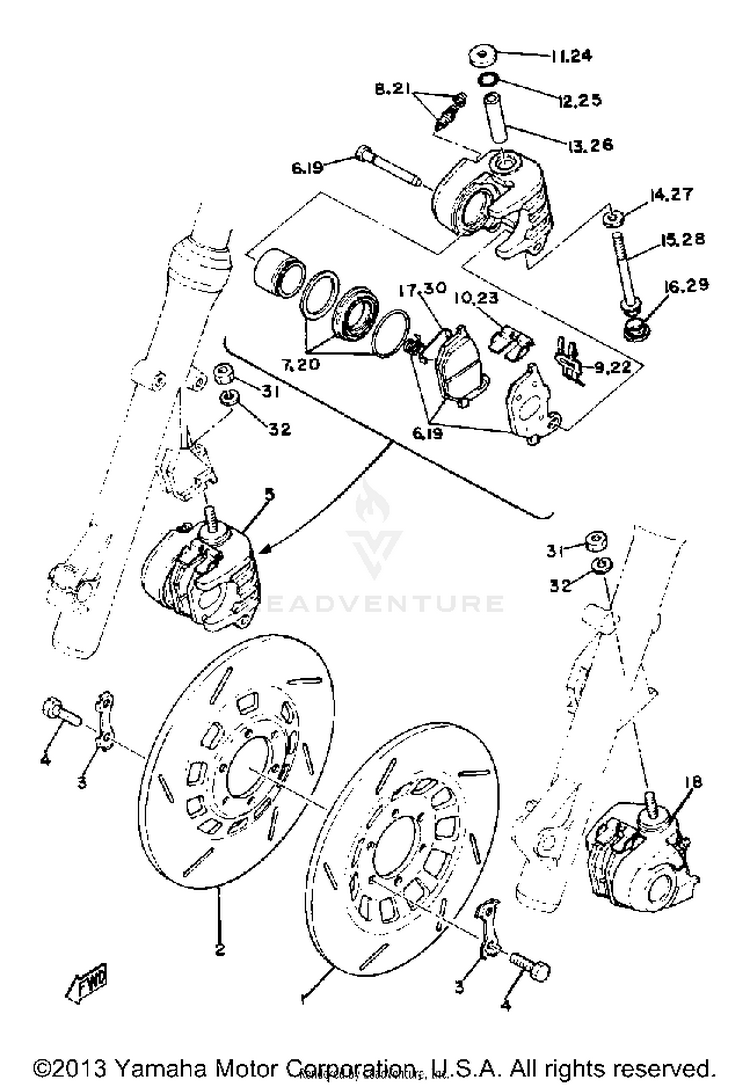 Front Brake Caliper XS1100LG - 1980 Schematic