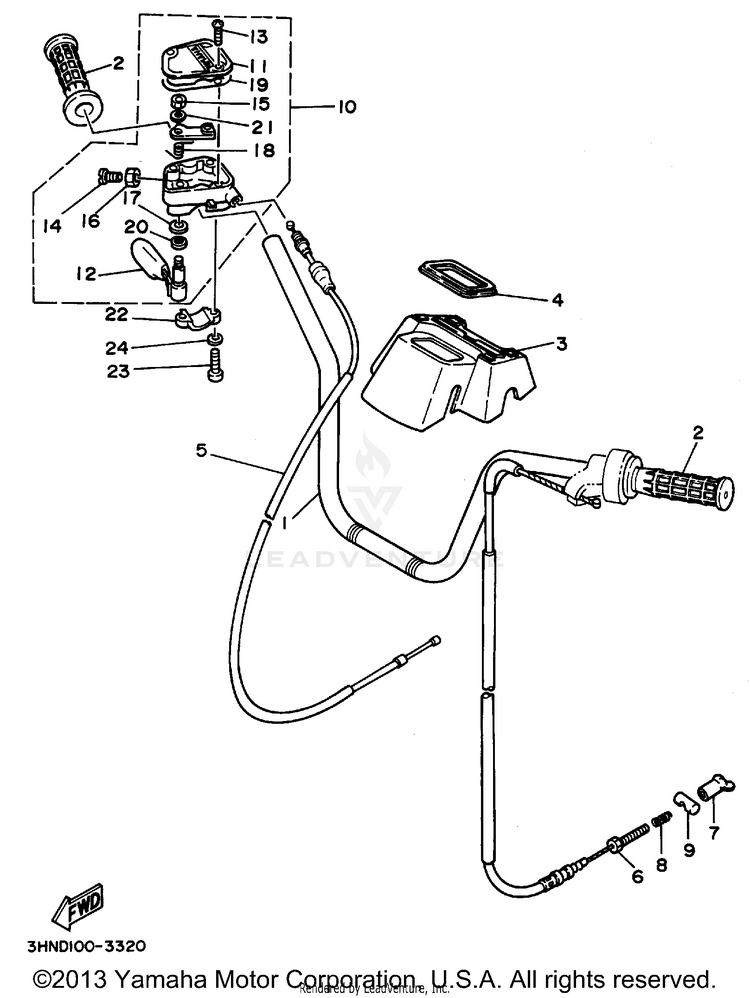 Steering Handle Cable BIG BEAR 4WD - YFM350FWG_ - 1995 Schematic