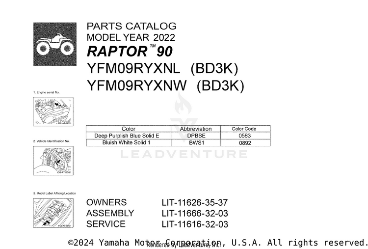 1 Title Page RAPTOR 90 - YFM09RYXNL - 2022 Schematic