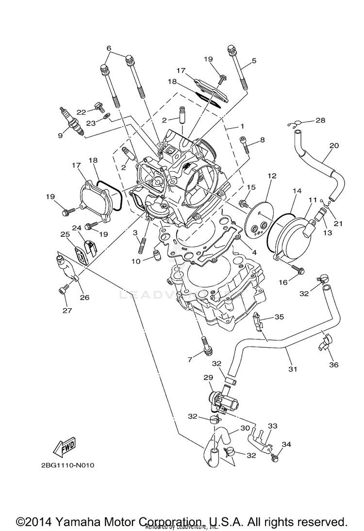Cylinder Head GRIZZLY 700 EPS 4WD - YFM700PFG - 2015 Schematic