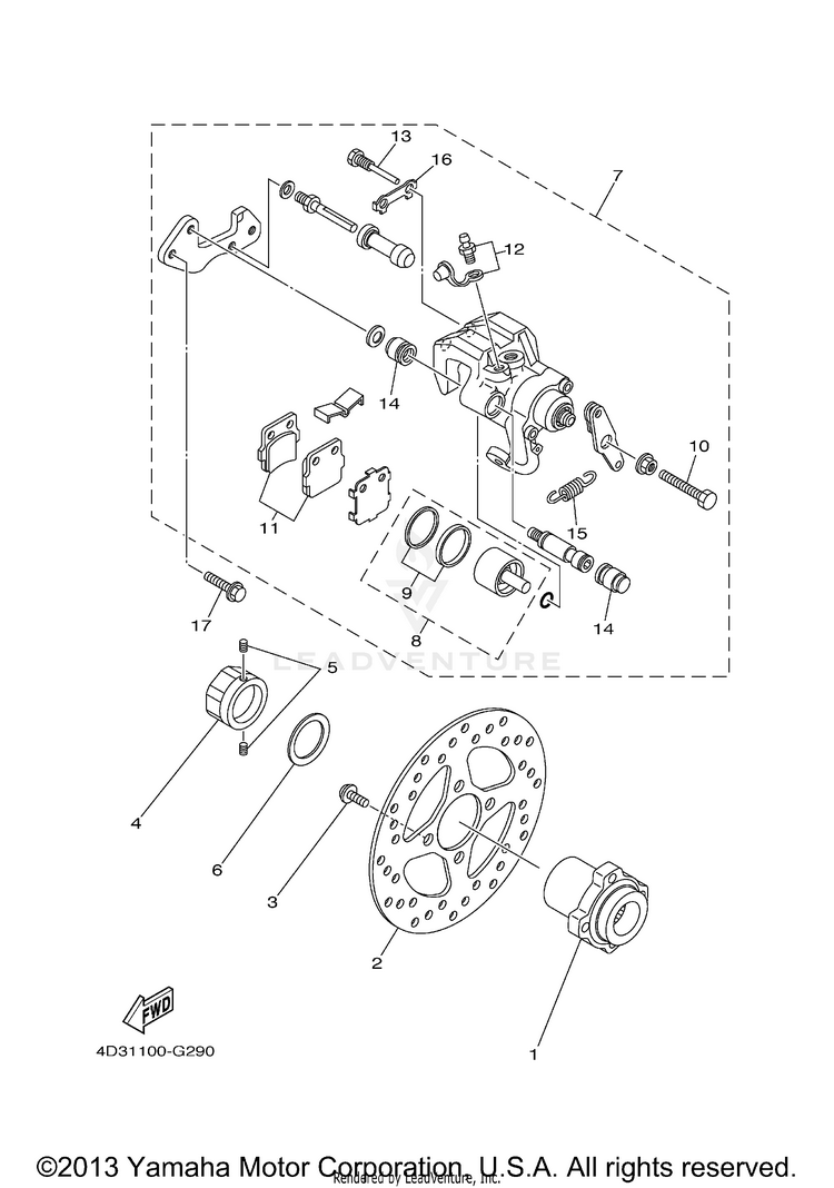 Rear Brake Caliper RAPTOR 250 - YFM25RYL - 2009 Schematic