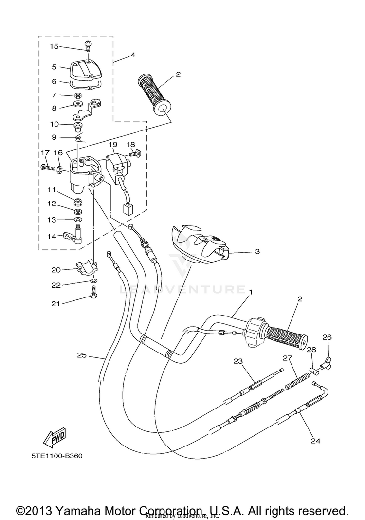 Steering Handle Cable GRIZZLY 350 4WD HUNTER - YFM35FGHY - 2009 Schematic