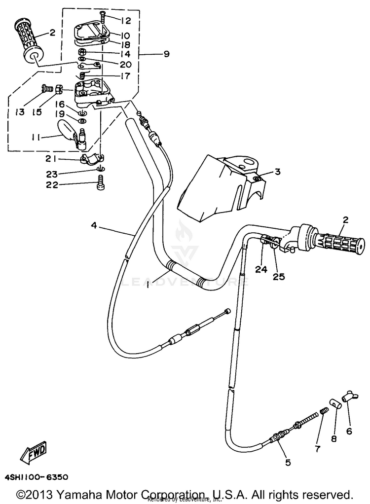 Steering Handle - Cable KODIAK 4WD - YFM400FWH - 1996 Schematic