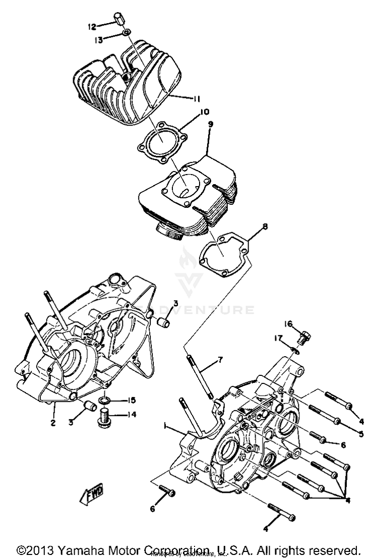 Crankcase - Cylinder GT80A - 1974 Schematic