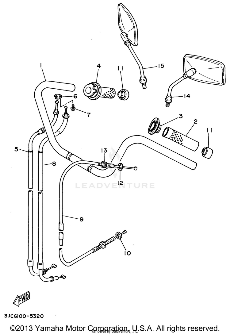 Steering Handle Cable VIRAGO 535 - XV535HC - 1996 Schematic