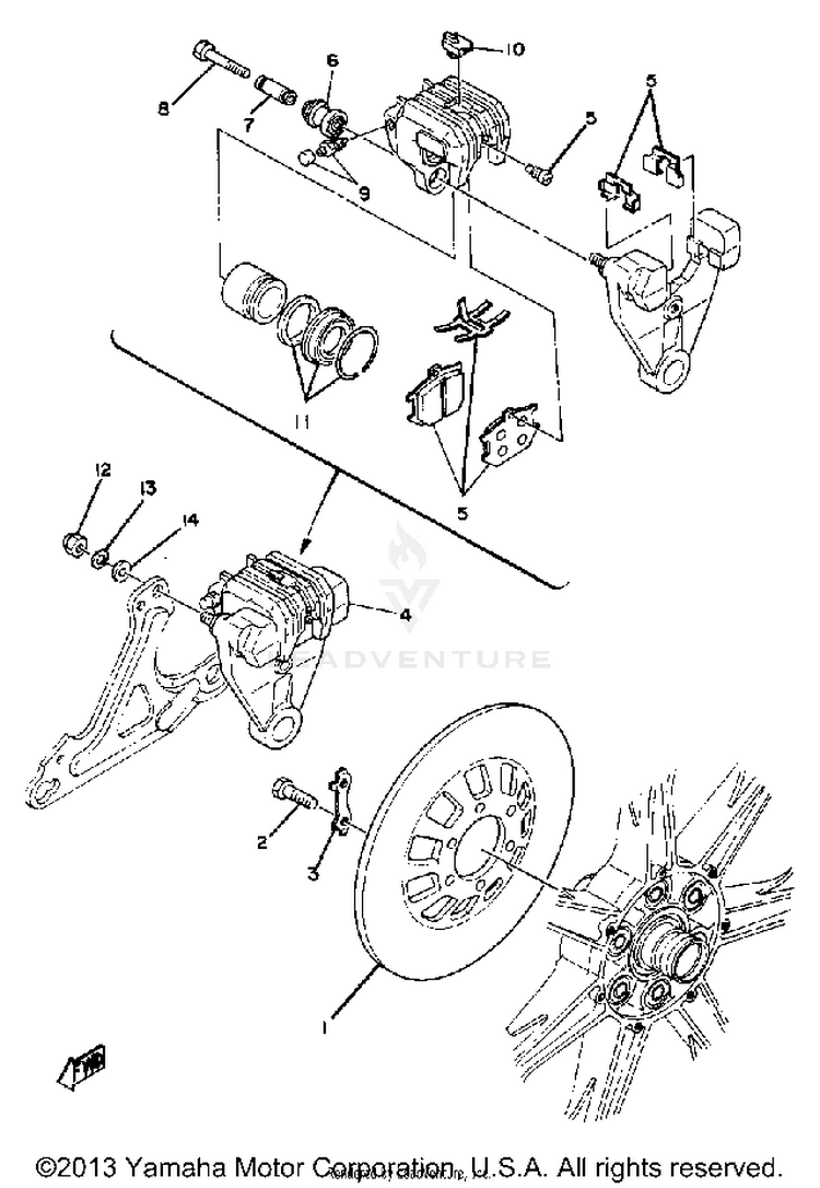 Rear Brake Caliper XS1100G - 1980 Schematic