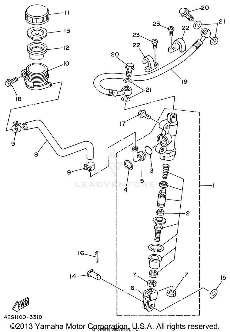 Rear Master Cylinder YZ80 - YZ80L - 1999 Schematic