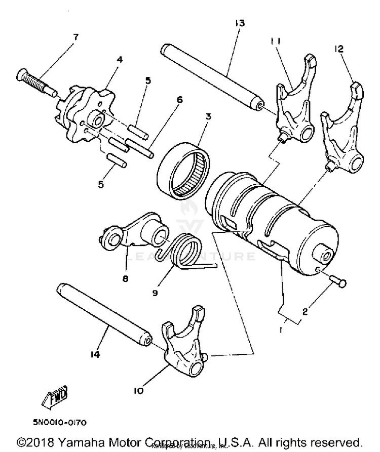 Shift Cam Fork BIG WHEEL ELEC START - BW200ES - 1986 Schematic