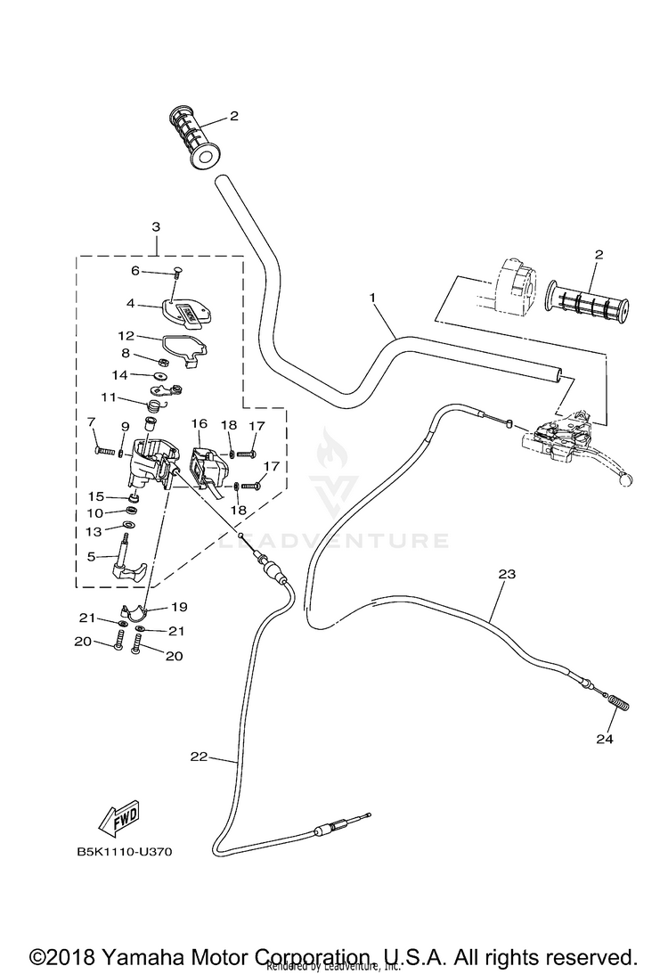 Steering Handle Cable KODIAK 700 EPS 4WD - YFM70KPAKS - 2019 Schematic